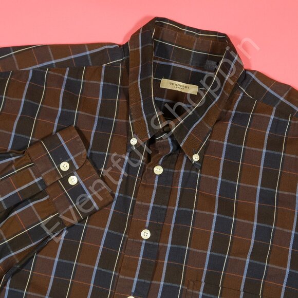 Burberry London Fall Plaid Sport Shirt in Brown / Blue Size XL - Picture 1 of 7